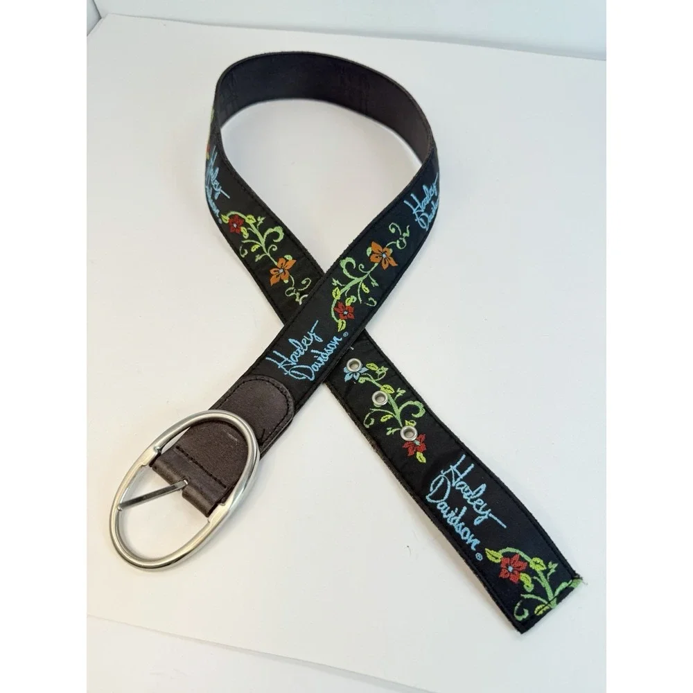 Harley Davidson Belt Black Floral Womens Embroidered 30